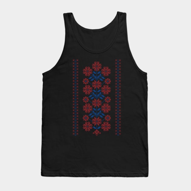 Realistic Tatreez Embroidery Palestinian Folk Art Flowers Design #9 red-blu Tank Top by QualiTshirt